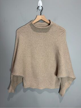Anthropologie Kendall Ribbed Mock Neck Dolman Sweater Beige M